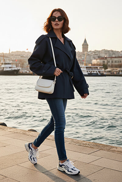 Lela Oversized Fit Double-Breasted Lapel Belted Buttoned Trench Coat Trench Coat 6839609