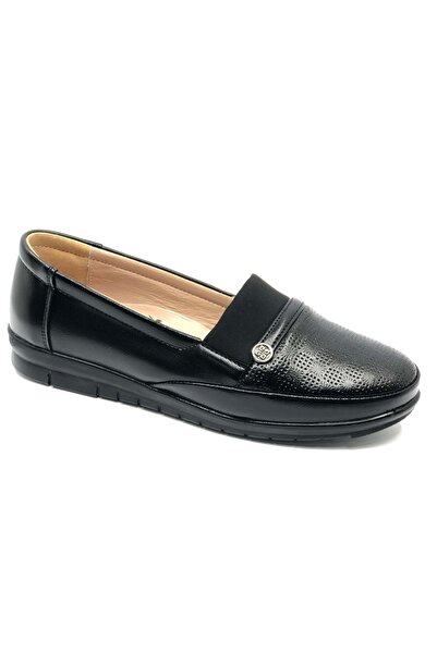 KCMN Berfilla Dr.Tavsiyeli 100% Leather Mother's Women's Ballerina Shoes BLACK