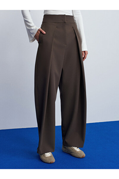 Dilvin 72236 Pleated Balloon Pants-Khaki