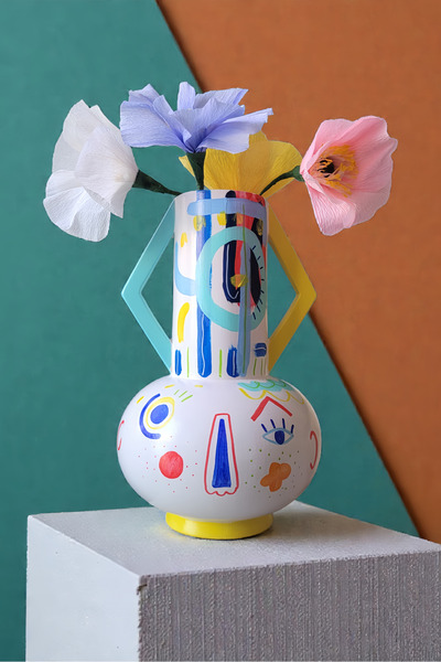 ARİENEL مزهرية سيراميك مايا - 30x18 سم، صناعة يدوية، فنية فريدة، متعددة الألوان