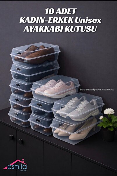 ESMİLA 10 lu Set Unisex Erkek Kadın Ayakkabı Kutusu Ayakkabı Düzenleyici Orga...