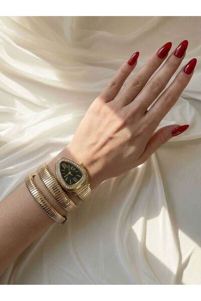 Mazzy Sarmal Yılan Model Kadın Kol Saati - Yeşil Kadran