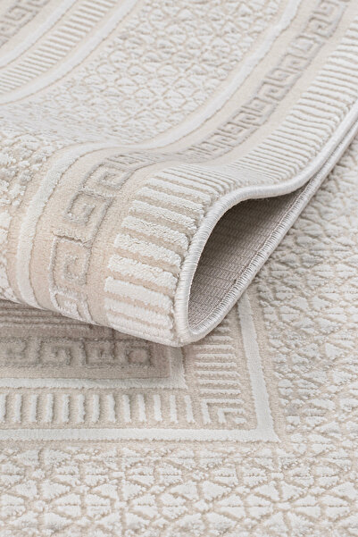 Badelya Home Krem Ekru 7109 Modern Doğal Taban Saçaklı Salon Koridor Mutfak Çocuk Oturma Odası Halı Yolluk