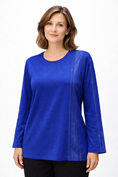 BURSPA Синя майчина блуза от пениран памук с удобна кройка отпред и един ръка...