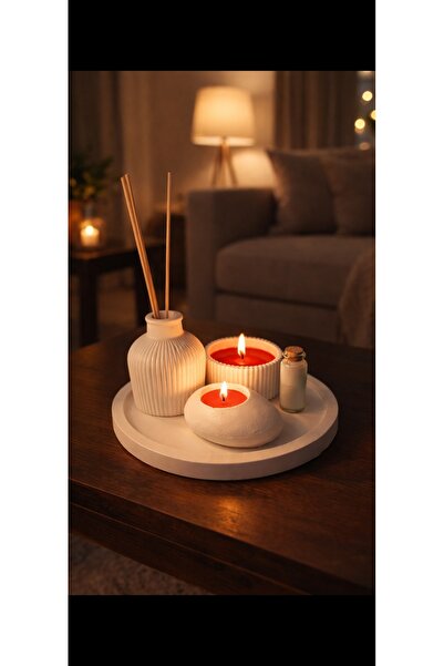 AROLEN Dekoratif 5li Set Mum Çizgili Vazo Tealight mumluk ve Oda Kokusu Seti ...