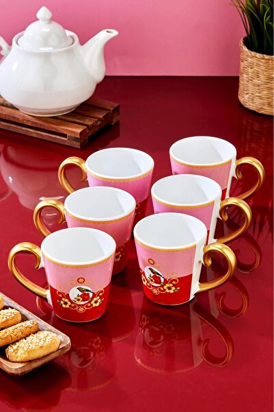 Carmen Soft 6 Kişilik Lüks Soho Pink Bird Kupa Seti