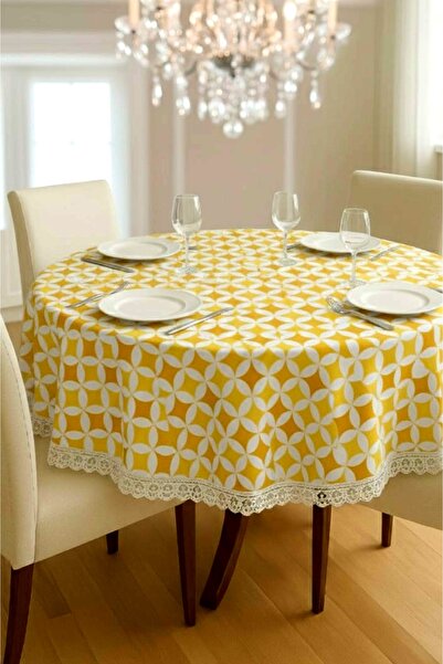 Rona Home Modern Sarı Hardal Güpürlü Masa Örtüsü Yıkanabilir Leke Tutmaz Su Geçirmez Şık Çeyizlik Sofra Bezi
