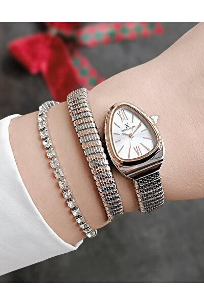 Daniel Klein DK NEW SNAKE MODEL ساعة يد نسائية بسوار من الفولاذ الوردي + سوار هدية