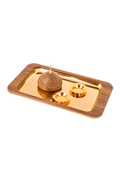 Dania صينية خشبية فاخرة مع طقم تمر 4 قطع