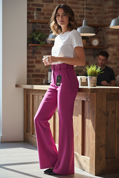 modayiğit Kemerli cepli likralı fit kadın pantolon