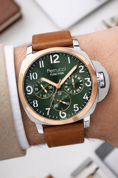 Ferrucci Function Brown Leather Strap Men's Wristwatch Functions Active Zmfer064