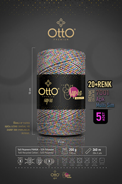 Otto Premium Simli Supra - Açık Multi Sim - 5'li Paket - 3mm/200gr/260m - Çanta Aksesuar Makrome İpi