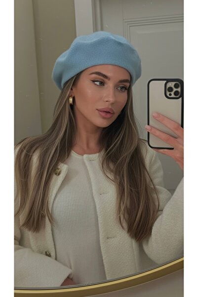 Goldmine قبعة الرسام الفرنسي من الصوف الأسترالي باللون الأزرق الفاتح