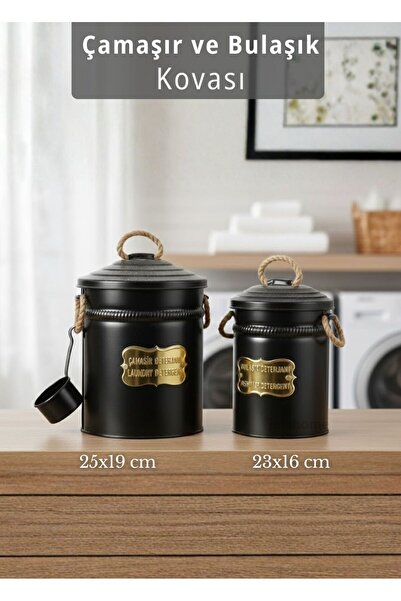 Jet's Home 2'li Set Çamaşır Kovası Metal Bulaşık Kovası Ölçekli Deterjan Kutu...