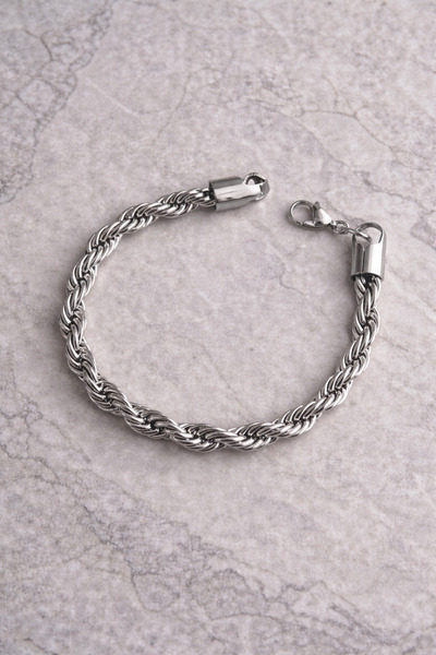 Owentis سوار سميك من الفولاذ الفضي - لا يبهت