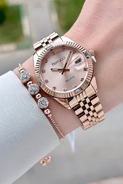 Ferrucci Rose Color 32 mm Women's Wristwatch and Gift Bracelet
