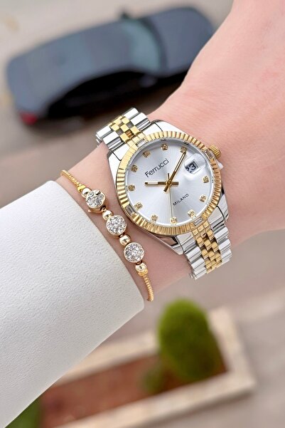 Ferrucci 32 mm Women's Wristwatch with Gold Grey Color Adjustable Strap and G...
