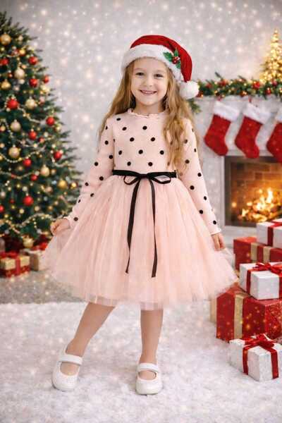 Şirin Şeyler Butiği Linda Girl Bouffant Tutu ruha - hosszú ujjú, flexibilis és lazac részletekkel