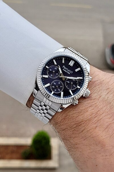 Ferrucci Kadranı Lacivert Kordonu Silver Renk 24 Ay Garantili 40 Mm Göstergel...