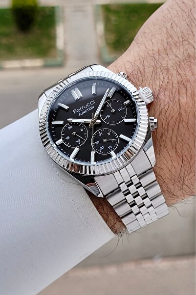 Ferrucci Kadranı Siyah Kordonu Gümüş Renk 40 Mm İç Göstergeleri Aktif Erkek K...
