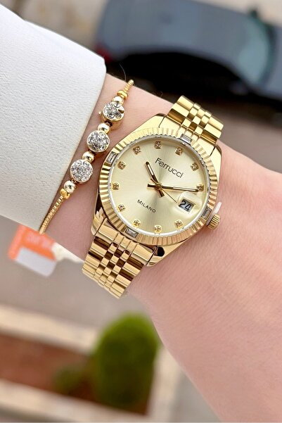 Ferrucci Gold Color 2 Years Warranty 32 mm Women's Wristwatch and Gift Bracelet