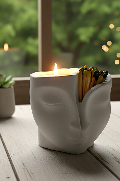 CAZZEX HOME DEKORATİF MODERN KİBRİT HAZNELİ YARIM SURAT BOHEM MUMLUK