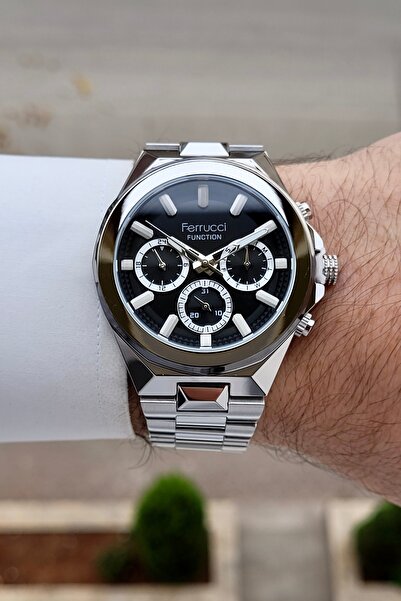 Ferrucci Men's Wristwatch with Black Dial, Metallic Strap, 2-Year Warranty, 4...