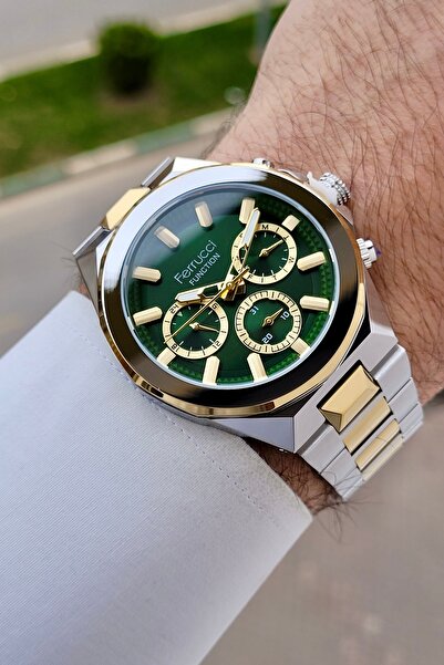 Ferrucci 43 mm Functional Men's Wristwatch with Green Dial Gold Gray Color Ad...