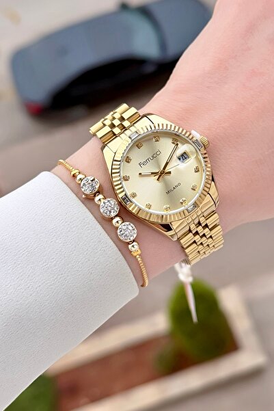 Ferrucci 32 mm Women's Wristwatch with Gold Color Adjustable Strap and Gift B...