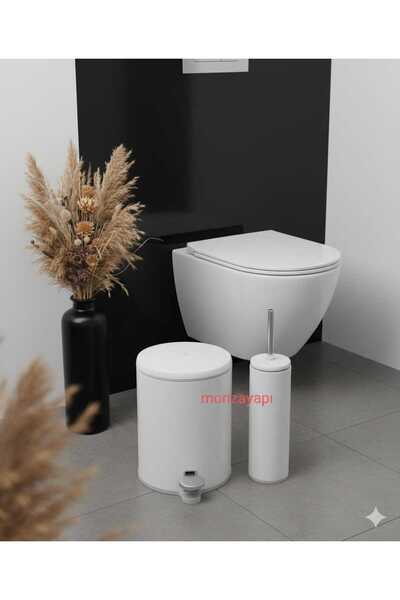 pirimanova Nova Çelik Çöp Kovası Soft Ve Wc Tuvalet Fırçası Beyaz
