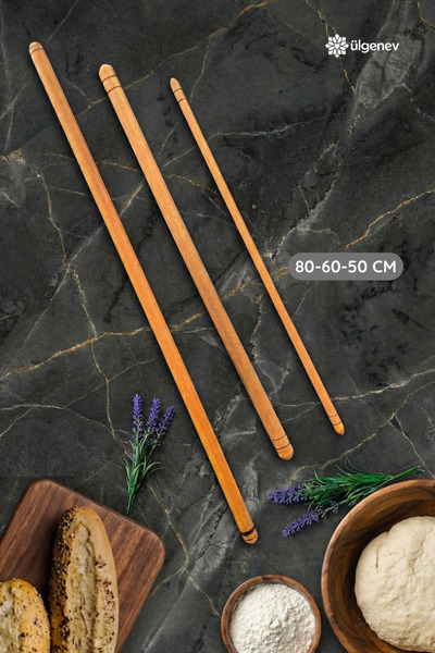 Ülgenev 3'lü Ahşap Hamur Açma ve Şekillendirme Oklava Seti 50-60-80 cm
