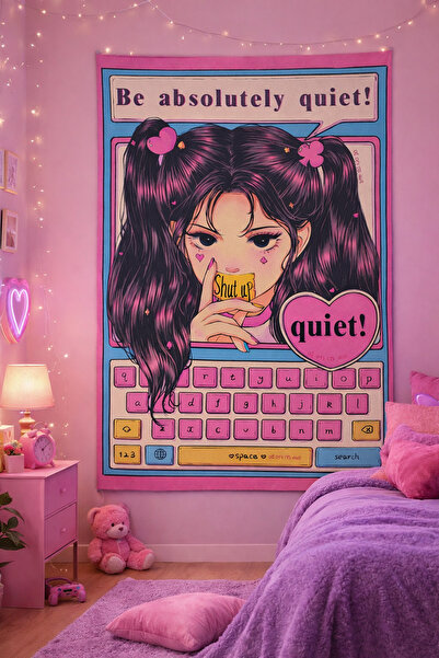 ALAMODECOR Pembeli Anime Kız Hippi Model Duvar Örtüsü | Duvar Halısı | Tapest...