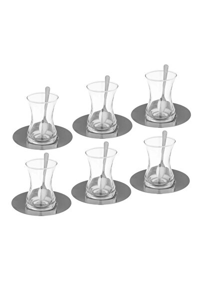 casa rosa طقم شاي زجاجي مكون من 18 قطعة مع صحن من الفولاذ المقاوم للصدأ