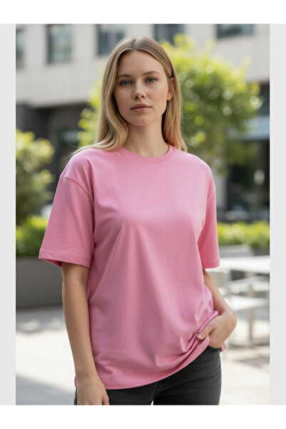 MODA Tricou de damă din bumbac, cu decolteu rotund, de bază, oversize, cu mânecă scurtă