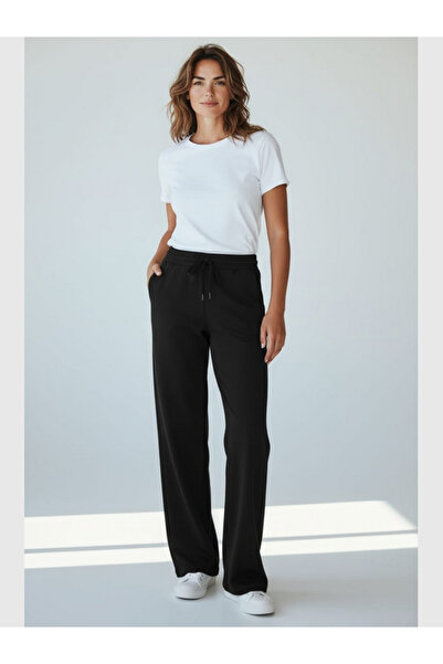 MODA Γυναικείο φούτερ με φαρδύ πόδι, υφασμάτινο παντελόνι αθλητικής φόρμας με...