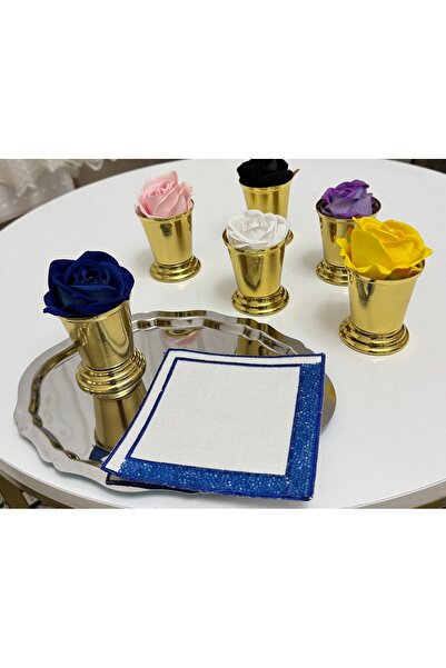 Elzemm store DEKORATİF GOLD KAPLAMA GÜL KOVASI 6 ADET RENKLİ GÜLLER DAHİLDİR
