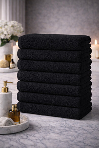 Elaganya 8’li Siyah Berber Havlusu 50x90 cm | Pamuklu, Leke Tutmayan, Profesy...