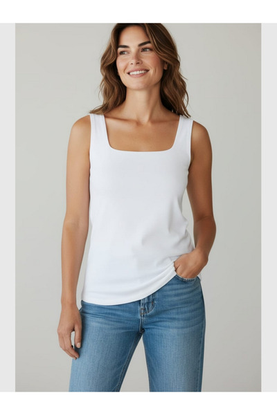 MODA Women's Thick Strap Front Back Square Neck Comfortable Fit Viscose Tank Top