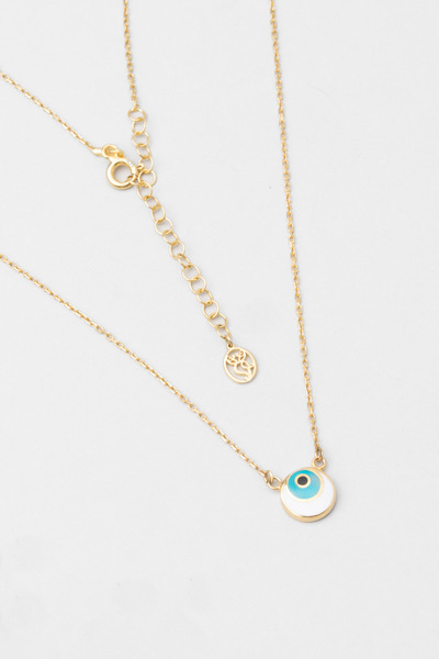 So CHIC... Nazar Figürlü 18 Ayar Sarı Altın Kaplama 45 Cm Gümüş Minimal Kolye