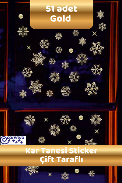 İstisna Tüm Yüzeylere Uygun 51 Adet Yılbaşı Kar Taneleri Cam Sticker Yeni Yıl Kış Temalı Kar Taneleri