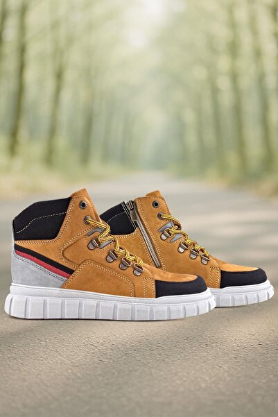 Rakerplus Genuine Leather Yellow Black Zippered Boys' Boots