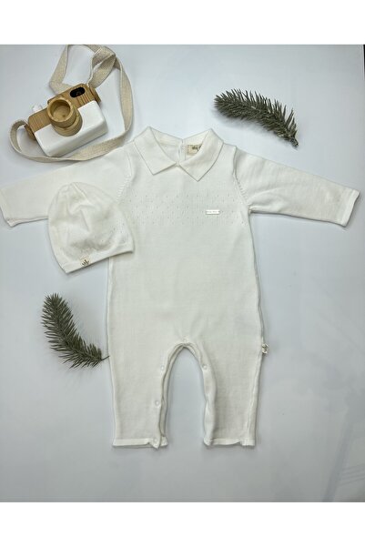 NİNOS ALEGRES KIZ-ERKEK %100 PAMUK TRİKO YAKALI BAKLAVA DESEN TULUM ŞAPKA EKRU