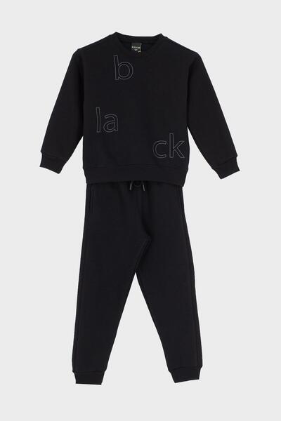 Black One طقم بدلة رياضية للأطفال للجنسين برقبة دائرية وثلاثة قطع من القماش السميك