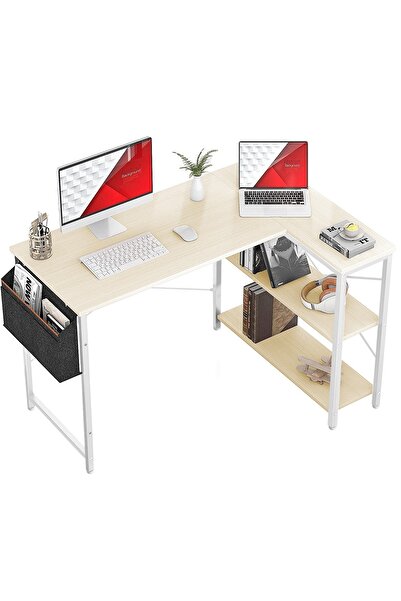 ZUIHAO مكتب زاوية على شكل حرف L، محطة عمل منزلية، طاولة مكتب كتابة مع حقيبة ت...