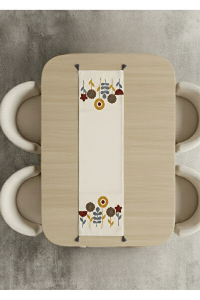 Destiva Home Runner din bumbac cu ciucuri gri cu broderie cu model de flori B...