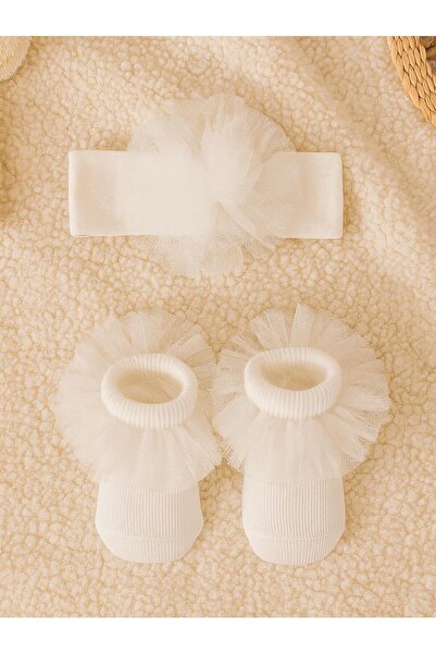 Civil Baby Tüllü Çorap ve Bandana 0-24 Ay Bebek Kız Çorap Set - Beyaz Standart