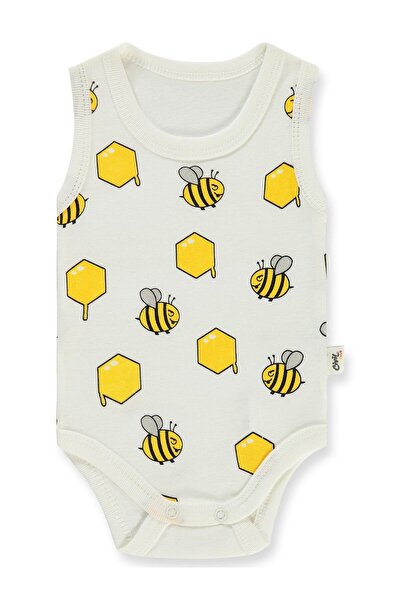 Civil Baby Arı Empirme Printed Sfr.Kol1-36 Month Snap Fastener Badi - Ecru