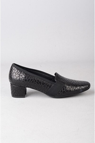SEÇ KUNDURA EBRU 1523 - Μαύρα με τύπωμα Komfort γυναικεία παπούτσια με τακούνι