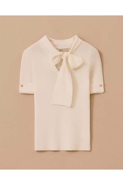 SEÇİL Fular Yakalı Bel Boy Triko Bluz