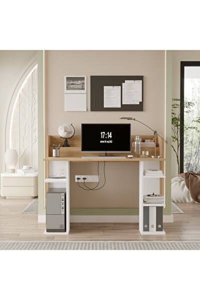 Yurupa Pantego 124cm Çalışma Masası Bilgisayar Masası Raflı Sepet-Beyaz PAN1-SW